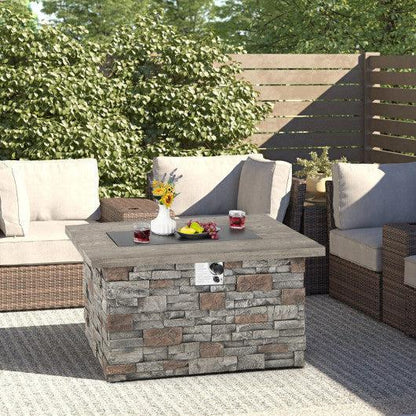Costway 43.5" Gray Rectangle Faux Stone Propane Gas Fire Pit Table with Lava Rock and PVC Cover