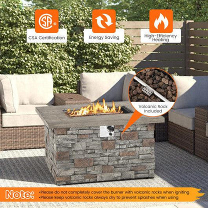 Costway 43.5" Gray Rectangle Faux Stone Propane Gas Fire Pit Table with Lava Rock and PVC Cover
