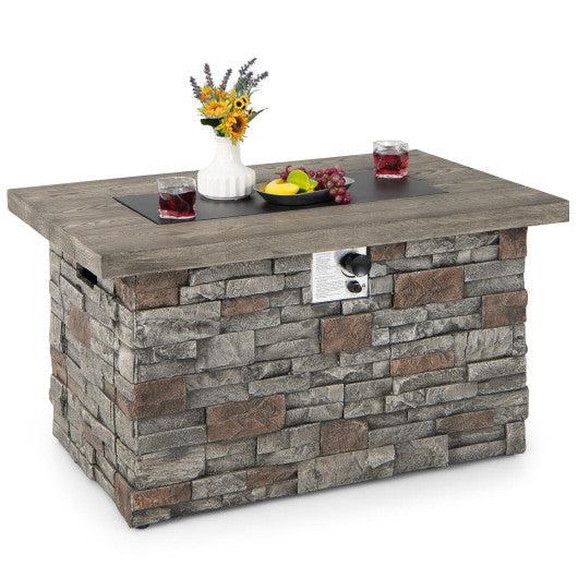 Costway 43.5" Gray Rectangle Faux Stone Propane Gas Fire Pit Table with Lava Rock and PVC Cover