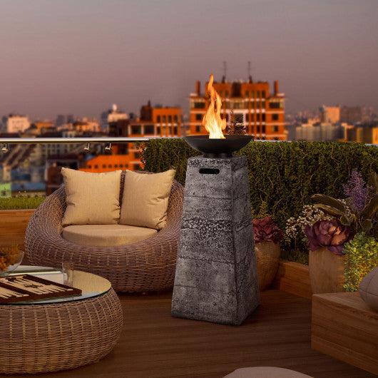 Costway 48" Gray Propane Fire Bowl Column with Lava Rocks and PVC Cover