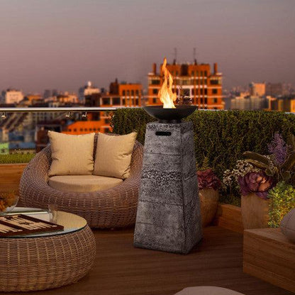 Costway 48" Gray Propane Fire Bowl Column with Lava Rocks and PVC Cover