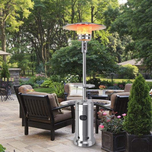 Costway 48,000 BTU Silver Steel Liquid Propane Outdoor Standing Gas Heater with Table and Wheels