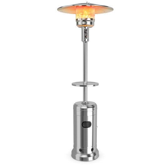 Costway 48,000 BTU Silver Steel Liquid Propane Outdoor Standing Gas Heater with Table and Wheels