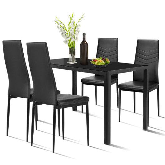 Costway 5 Piece Kitchen Dining Set Glass Metal Table and 4 Chairs Breakfast Furniture