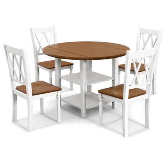 Costway 5 Piece Round Kitchen Dining Set with Drop Leaf Table Top