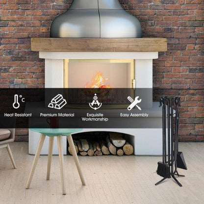 Costway 5 Pieces Fireplace Iron Standing Tools Set
