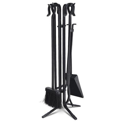 Costway 5 Pieces Fireplace Iron Standing Tools Set