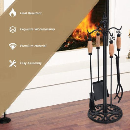Costway 5 Pieces Fireplace Iron Tools Set