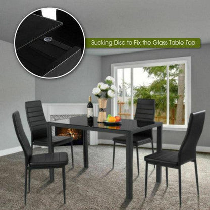 Costway 5 Pieces Metal Frame and Glass Tabletop Dining Set