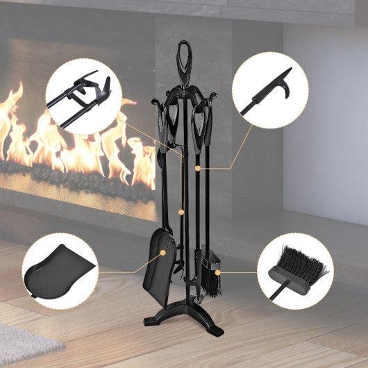 Costway 5 Pieces Rustic Heavy Duty Compact Wrought Iron Fireplace Tools Set