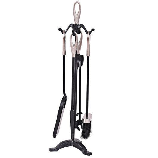 Costway 5 Pieces Stylish Silver Iron Fireplace Tools Set