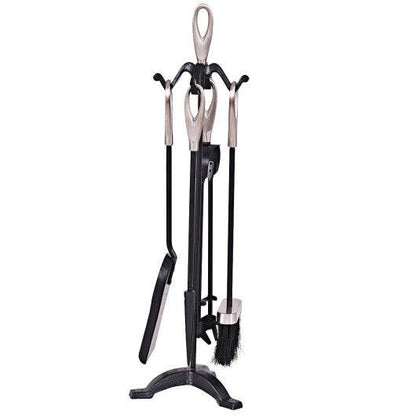 Costway 5 Pieces Stylish Silver Iron Fireplace Tools Set