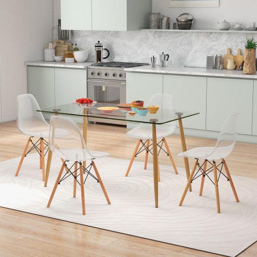 Costway 5 Pieces Transparent Rectangle Dining Table Set with 51 Inch Glass Tabletop