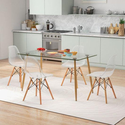 Costway 5 Pieces Transparent Rectangle Dining Table Set with 51 Inch Glass Tabletop