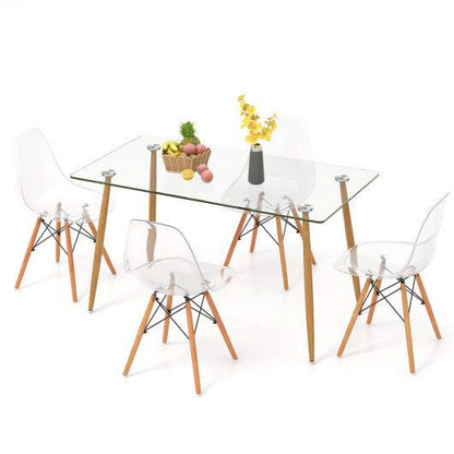 Costway 5 Pieces Transparent Rectangle Dining Table Set with 51 Inch Glass Tabletop