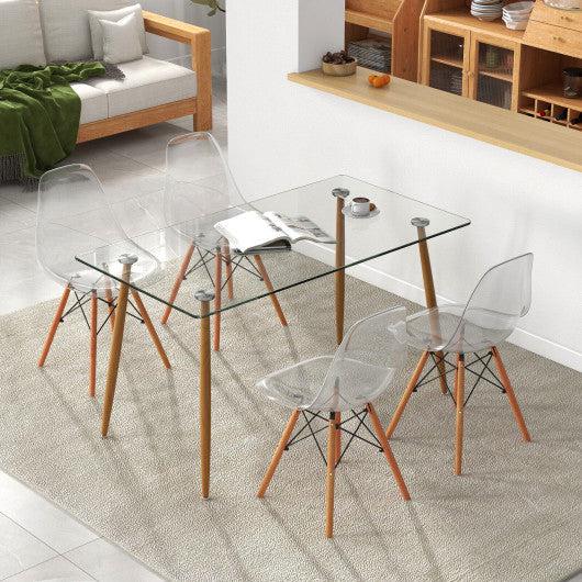 Costway 5 Pieces Transparent Rectangle Dining Table Set with 51 Inch Glass Tabletop