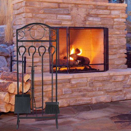 Costway 5 Pieces Wrought Iron Fireplace Tool Set with Heavy Duty Tools for Firepit