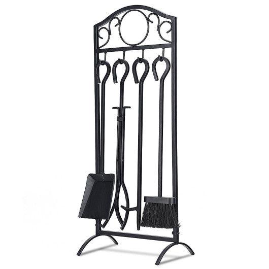 Costway 5 Pieces Wrought Iron Fireplace Tool Set with Heavy Duty Tools for Firepit