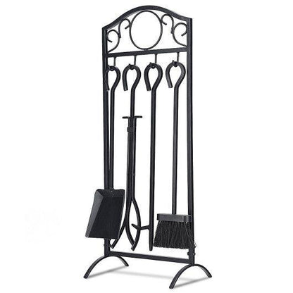 Costway 5 Pieces Wrought Iron Fireplace Tool Set with Heavy Duty Tools for Firepit