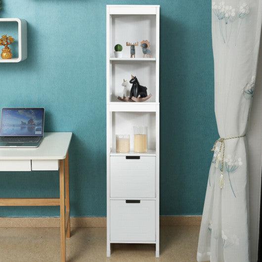 Costway 5-Tier Multifunctional Bathroom Floor Cabinet Storage with 2 Drawers