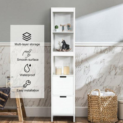 Costway 5-Tier Multifunctional Bathroom Floor Cabinet Storage with 2 Drawers