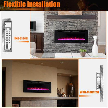 Costway 50" Ultra-Thin Electric Fireplace with Decorative Crystals