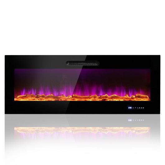 Costway 50" Wall Mounted Recessed Electric Fireplace with Decorative Crystal and Log
