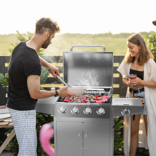 Costway 50,000 BTU 5-Burner Silver Propane Gas Grill with Side Burner and 2 Prep Tables