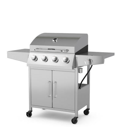 Costway 50,000 BTU 5-Burner Silver Propane Gas Grill with Side Burner and 2 Prep Tables