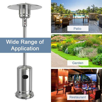 Costway 50,000 BTU Silver Stainless Steel Propane Patio Heater with Trip over Protection