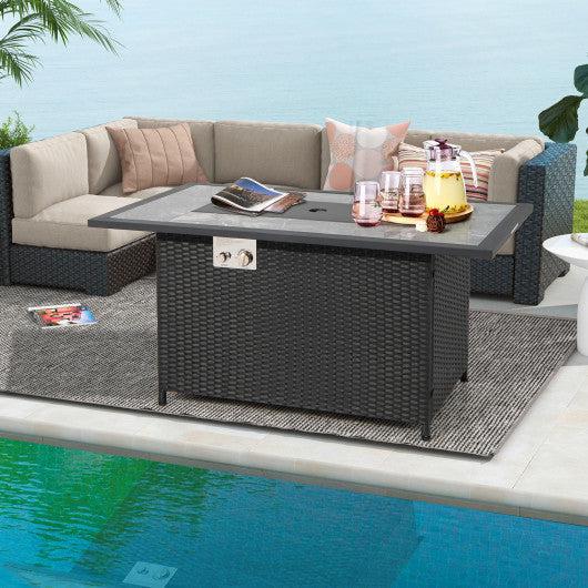 Costway 52" Black Rattan Wicker Propane Fire Pit Table with Rain Cover and Lava Rock