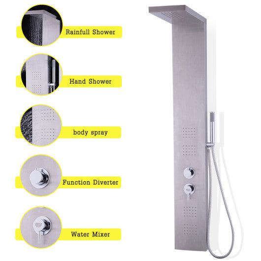 Costway 55" Brushed Stainless Steel Shower Panel Rainfall Waterfall