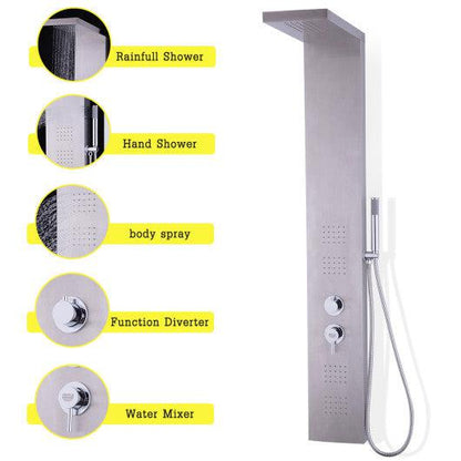 Costway 55" Brushed Stainless Steel Shower Panel Rainfall Waterfall