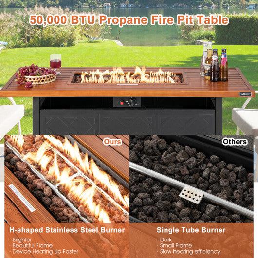Costway 57" 50,000 BTU Brown Rectangular Propane Outdoor Fire Pit Table
