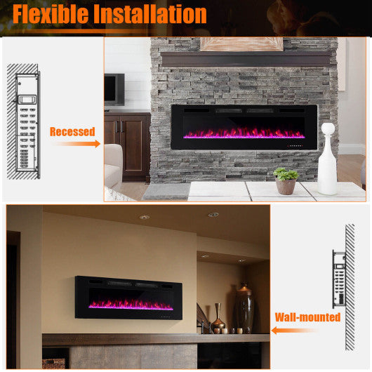 Costway 60" Ultra-Thin Electric Fireplace with Decorative Crystals