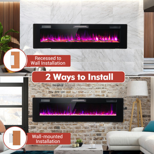 Costway 60" Ultra-thin Electric Fireplace with Remote Control and Timer Function