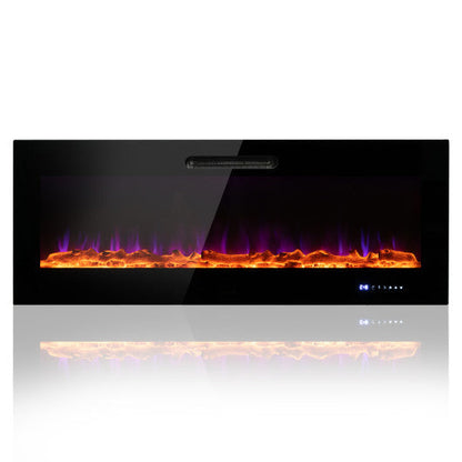 Costway 60" Wall Mounted Recessed Electric Fireplace with Decorative Crystal and Log