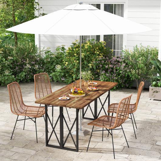 Costway 67" Patio Rectangle Acacia Wood Dining Table with Umbrella Hole