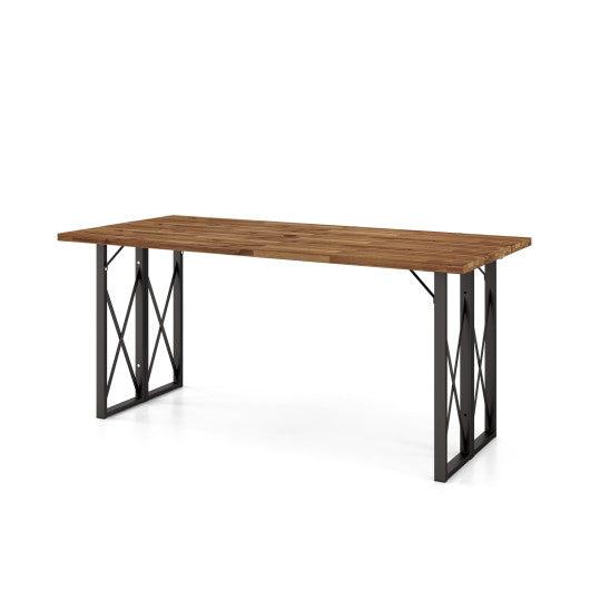 Costway 67" Patio Rectangle Acacia Wood Dining Table with Umbrella Hole