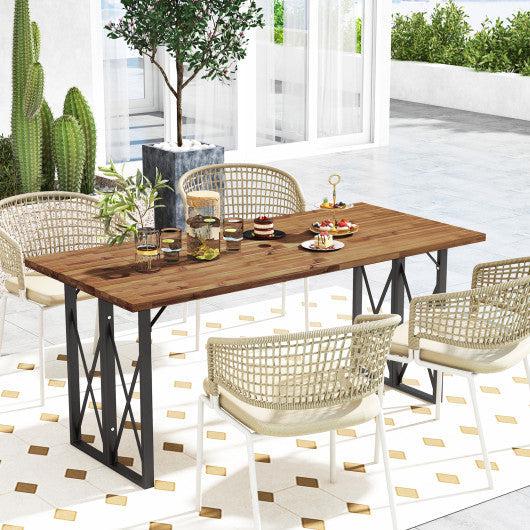 Costway 67" Patio Rectangle Acacia Wood Dining Table with Umbrella Hole