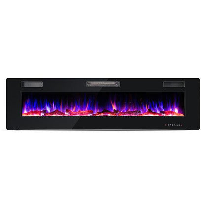 Costway 68" Ultra-Thin Electric Fireplace Recessed Wall Mounted with Crystal Log Decoration