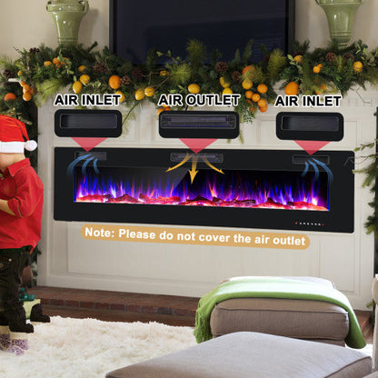 Costway 68" Ultra-Thin Electric Fireplace Recessed Wall Mounted with Crystal Log Decoration
