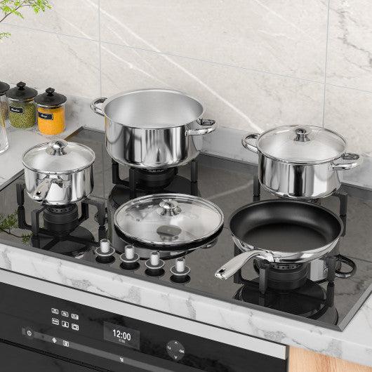 Costway 7-Piece Silver Stainless Steel Cookware Set with Tempered Glass Lid