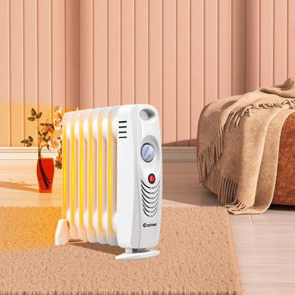 Costway 700W Portable Mini Electric Oil-Filled Radiator Heater - White