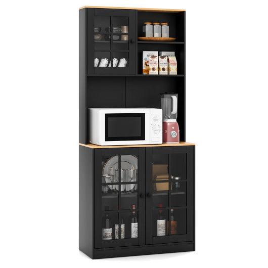 Costway 72" Black Freestanding Pantry Cabinet with Hutch and Adjustable Shelf