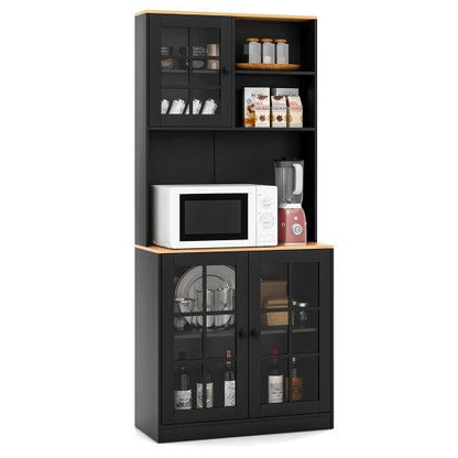 Costway 72" Black Freestanding Pantry Cabinet with Hutch and Adjustable Shelf
