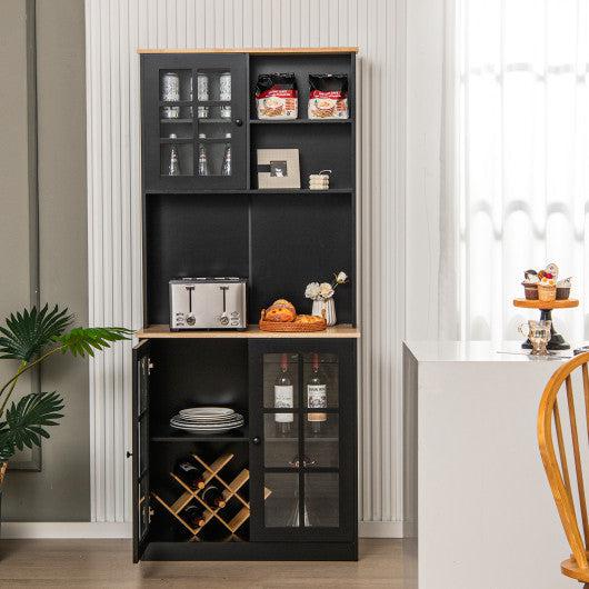 Costway 72" Black Freestanding Pantry Cabinet with Hutch and Adjustable Shelf