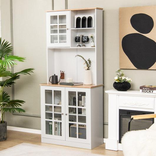 Costway 72" White Freestanding Pantry Cabinet with Hutch and Adjustable Shelf