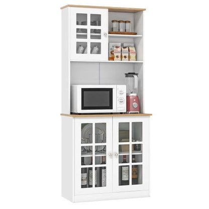 Costway 72" White Freestanding Pantry Cabinet with Hutch and Adjustable Shelf