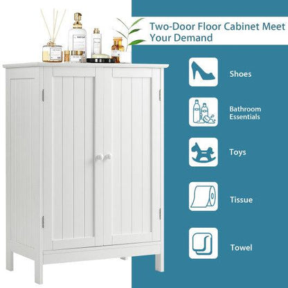 Costway Bathroom Floor Storage Double Door Cupboard Cabinet